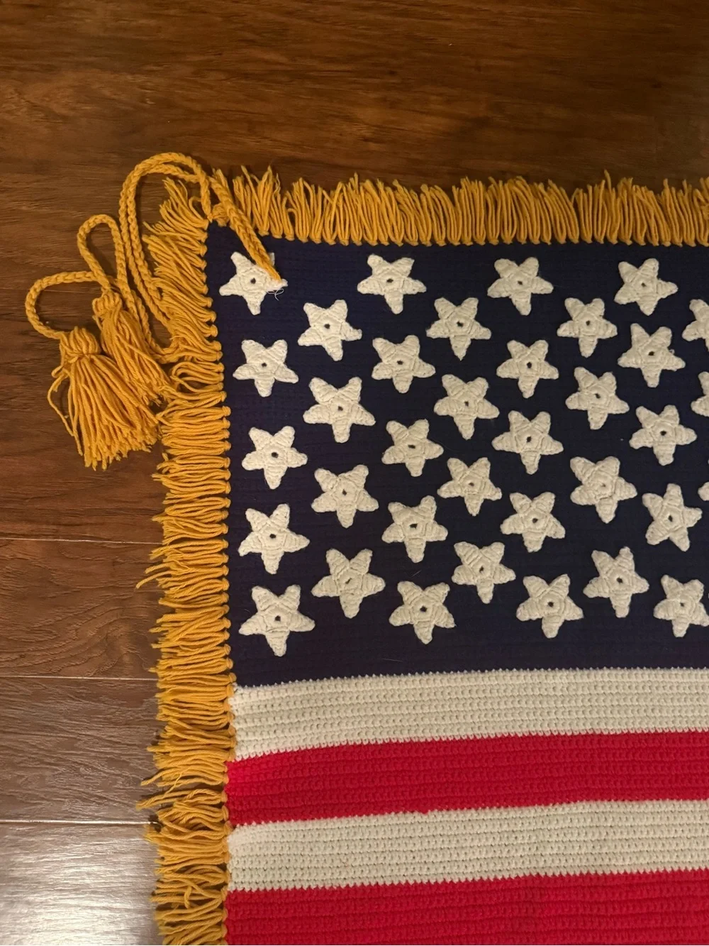 Handmade American Flag Crochet Throw/Afghan with Fringe